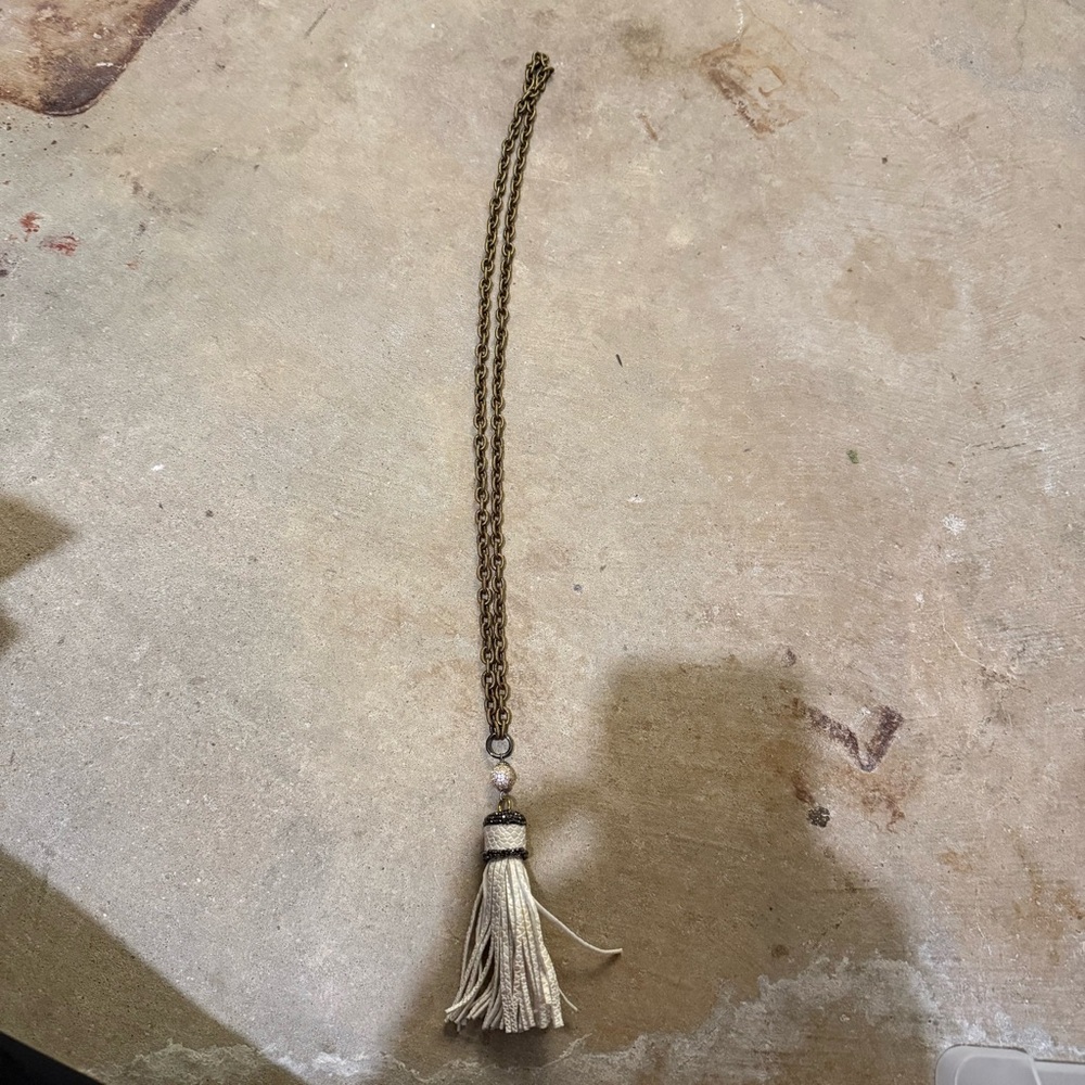 Gold and White Tassel Necklace
